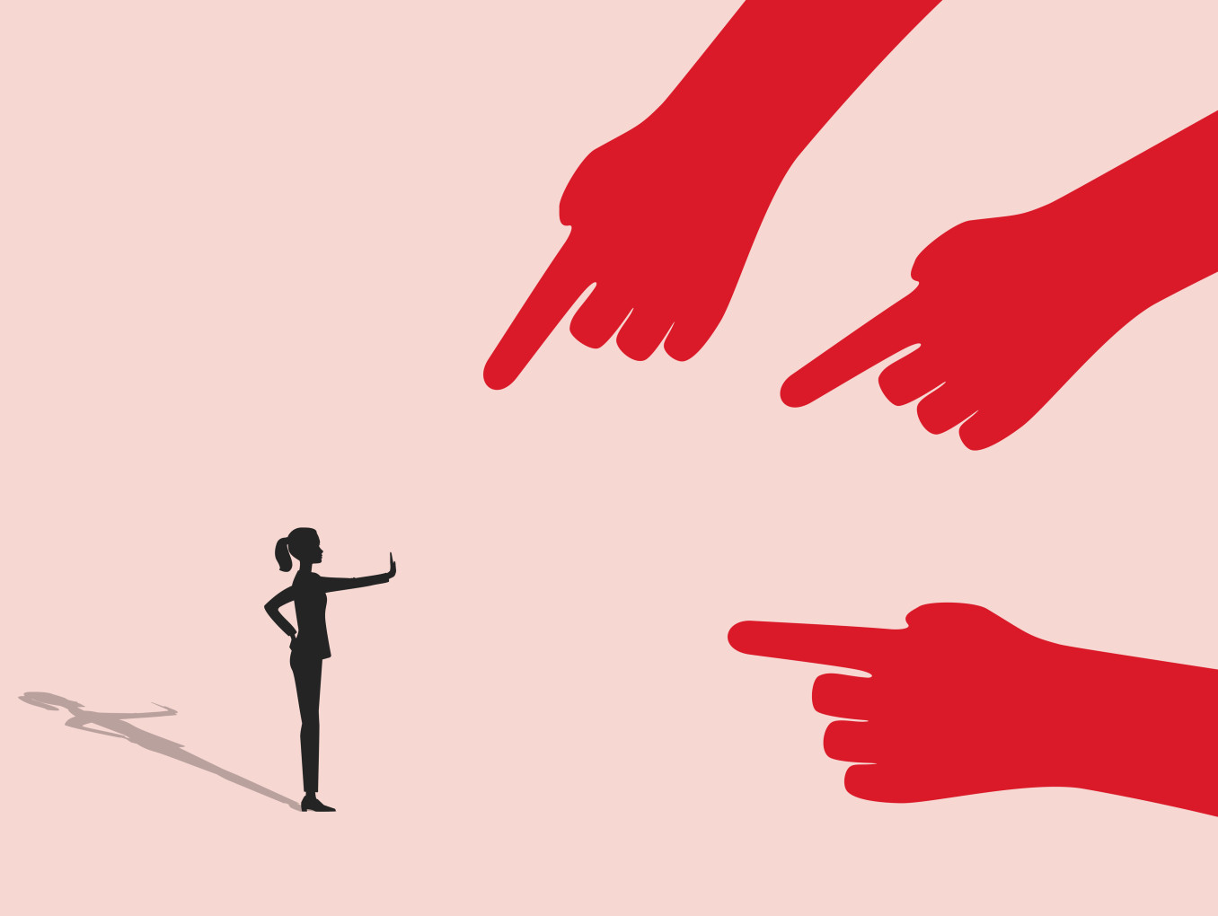 Woman stopping hands pointing at her