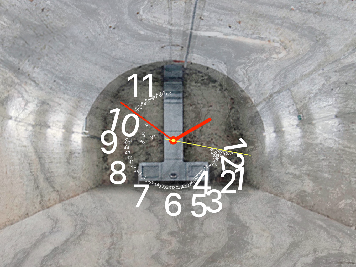 Abstract image of a cellar space with crash clock in the middle.
