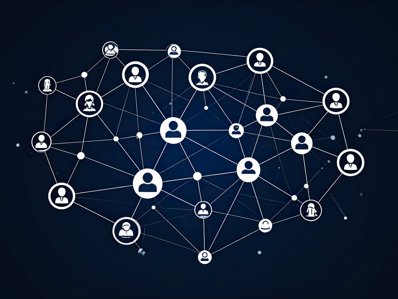 A drawing of a network with people icons as nodes