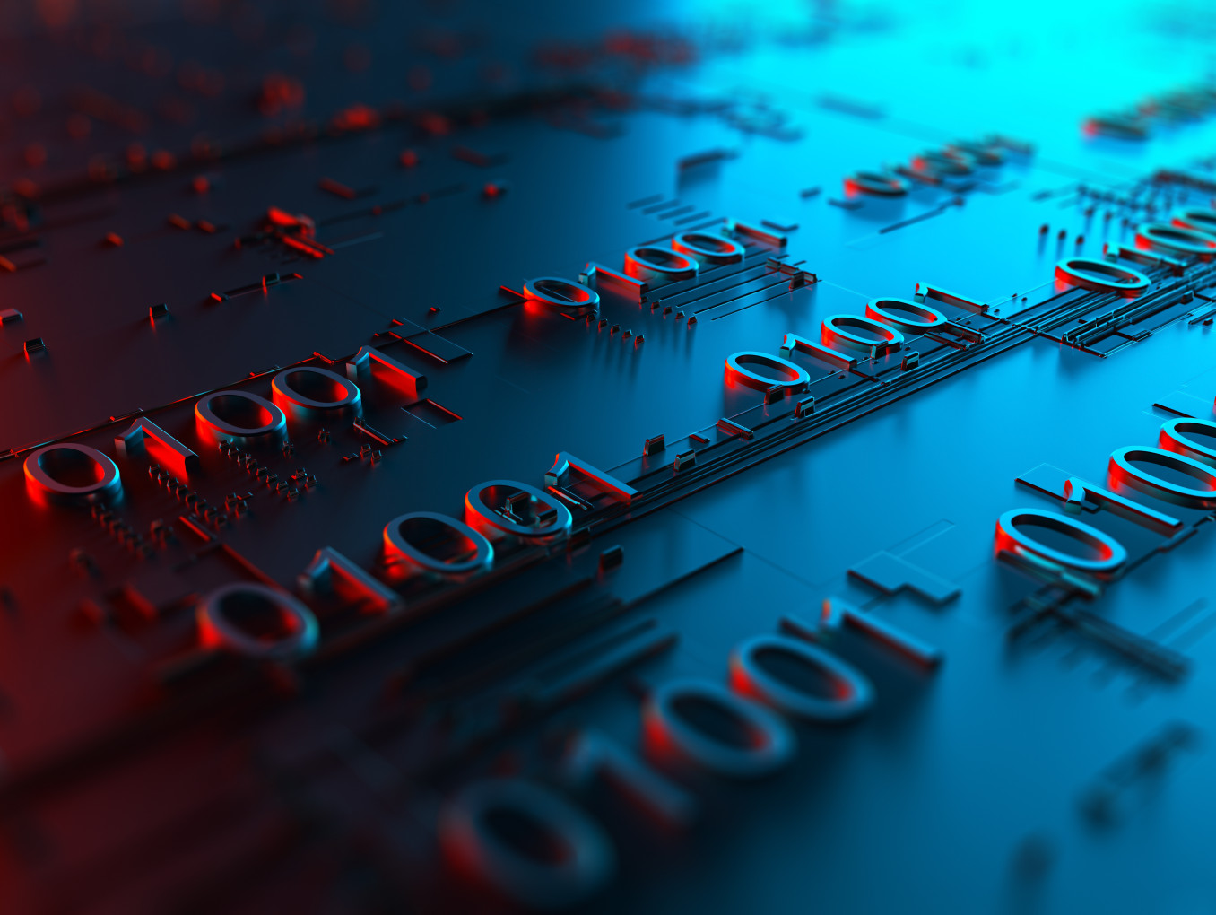 A series of 1 and 0 on a metal board to simulate code