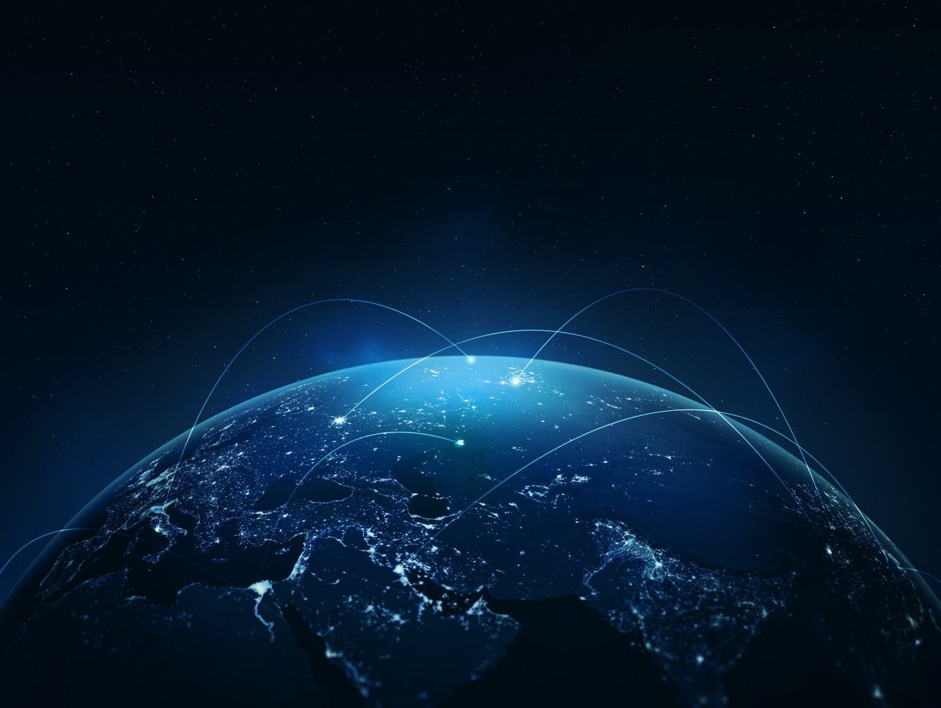 Picture of the Earth from space, with lines connecting different places