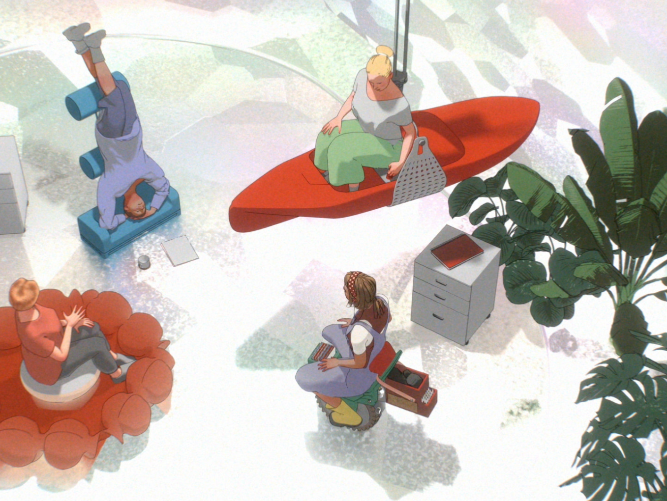 A still from showing a meeting from the animation INWARDS by N o r m a l s