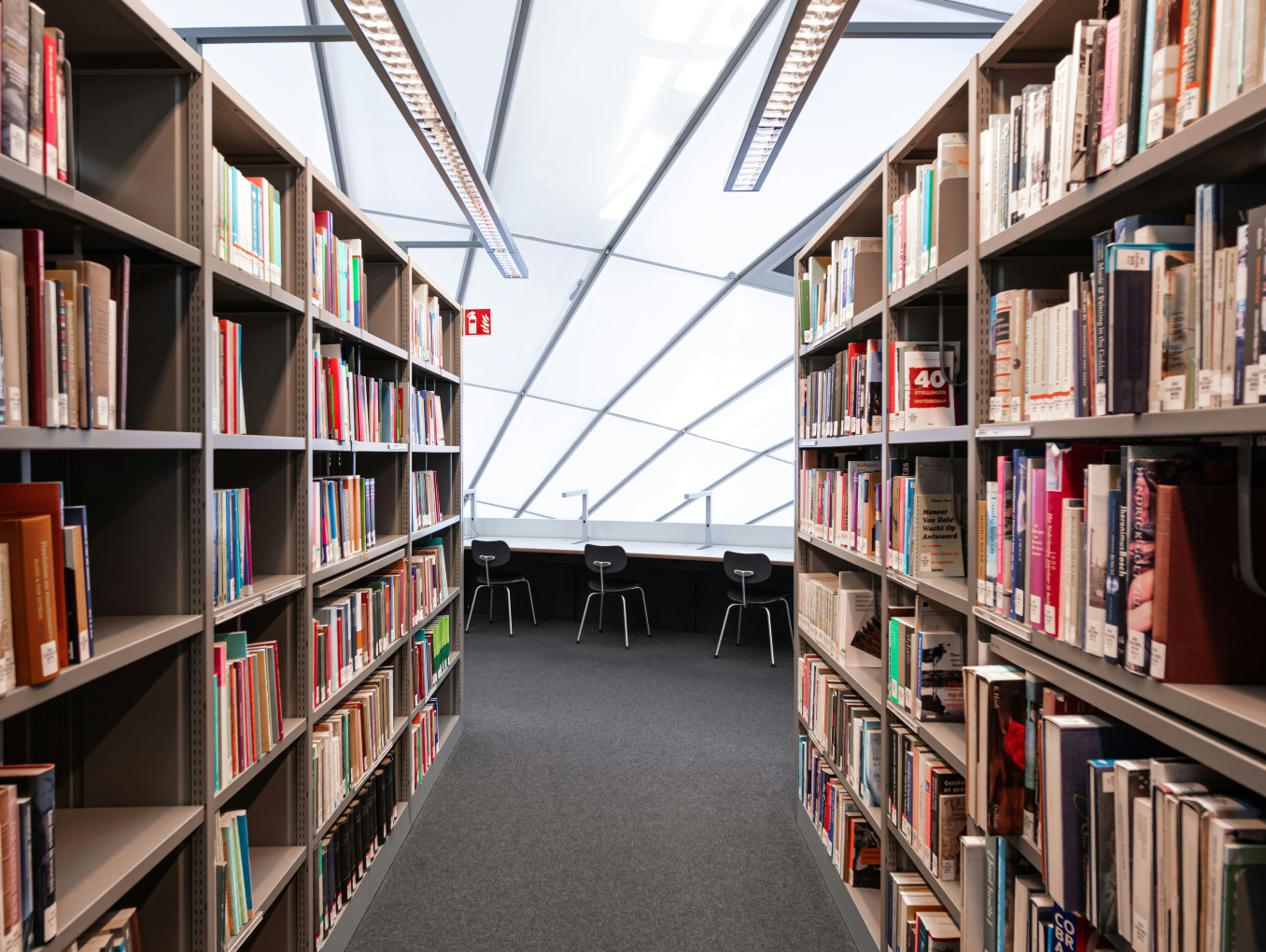 A library with long bookcases