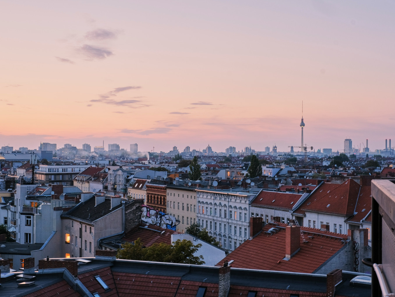 The Berlin skyline at sunset. 