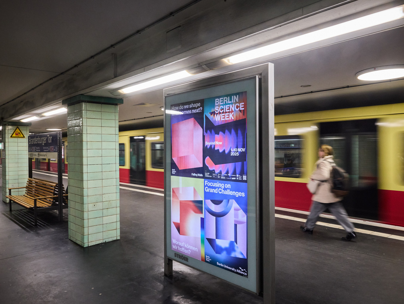 Berlin Science Week 2025 posters in a train station 