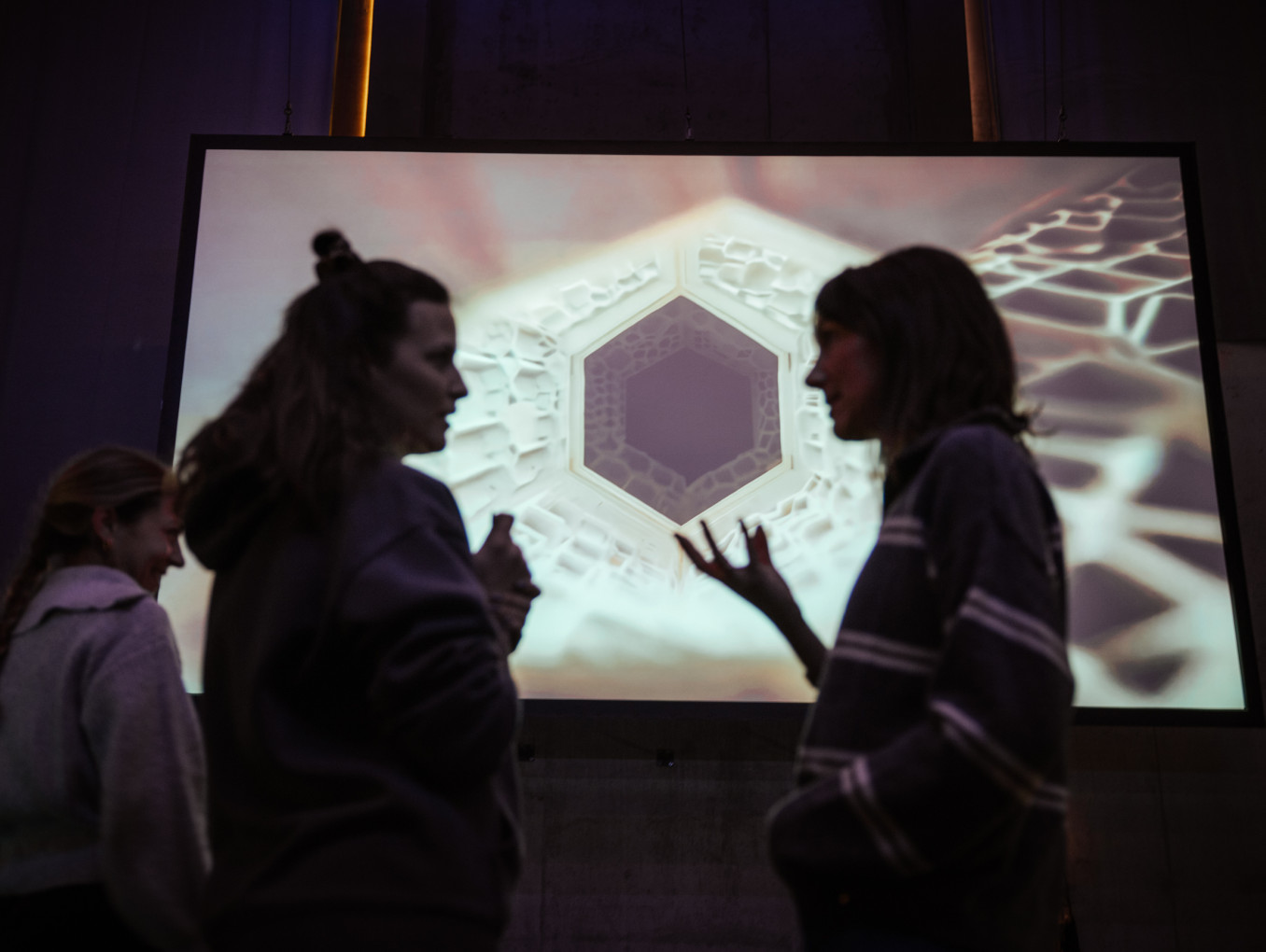 Two people in front of a screen