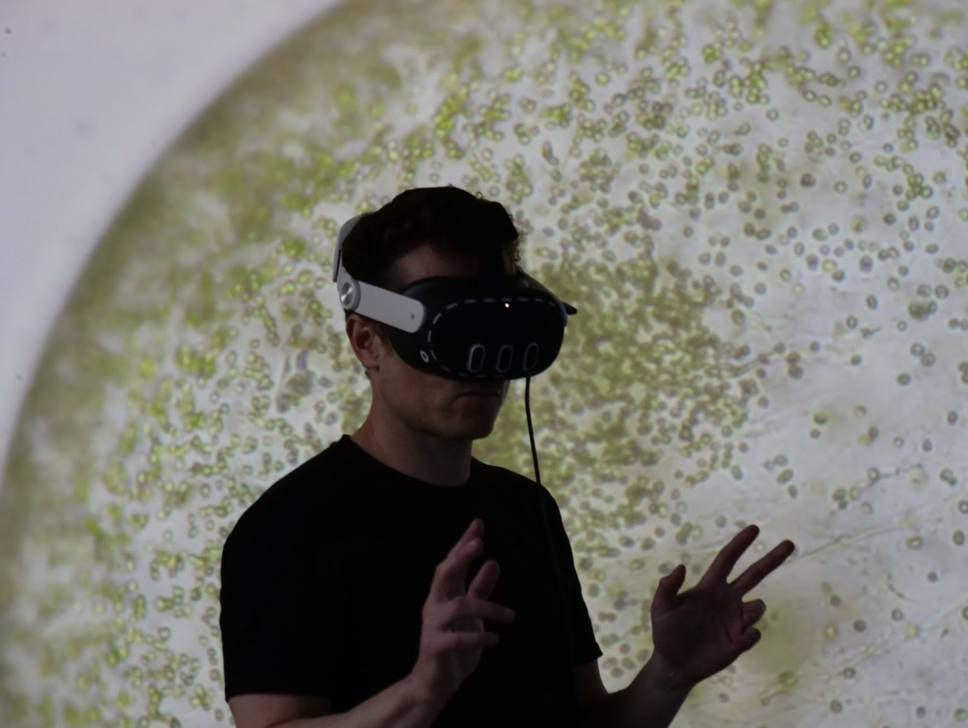 VR with algae microscopy background