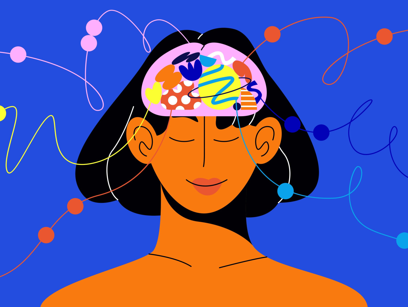 Illustration of women with colourful patterns in the brain.