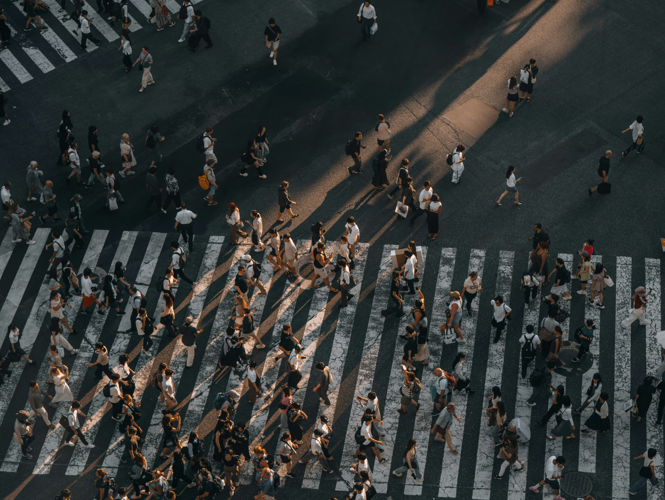 A busy intersection from above