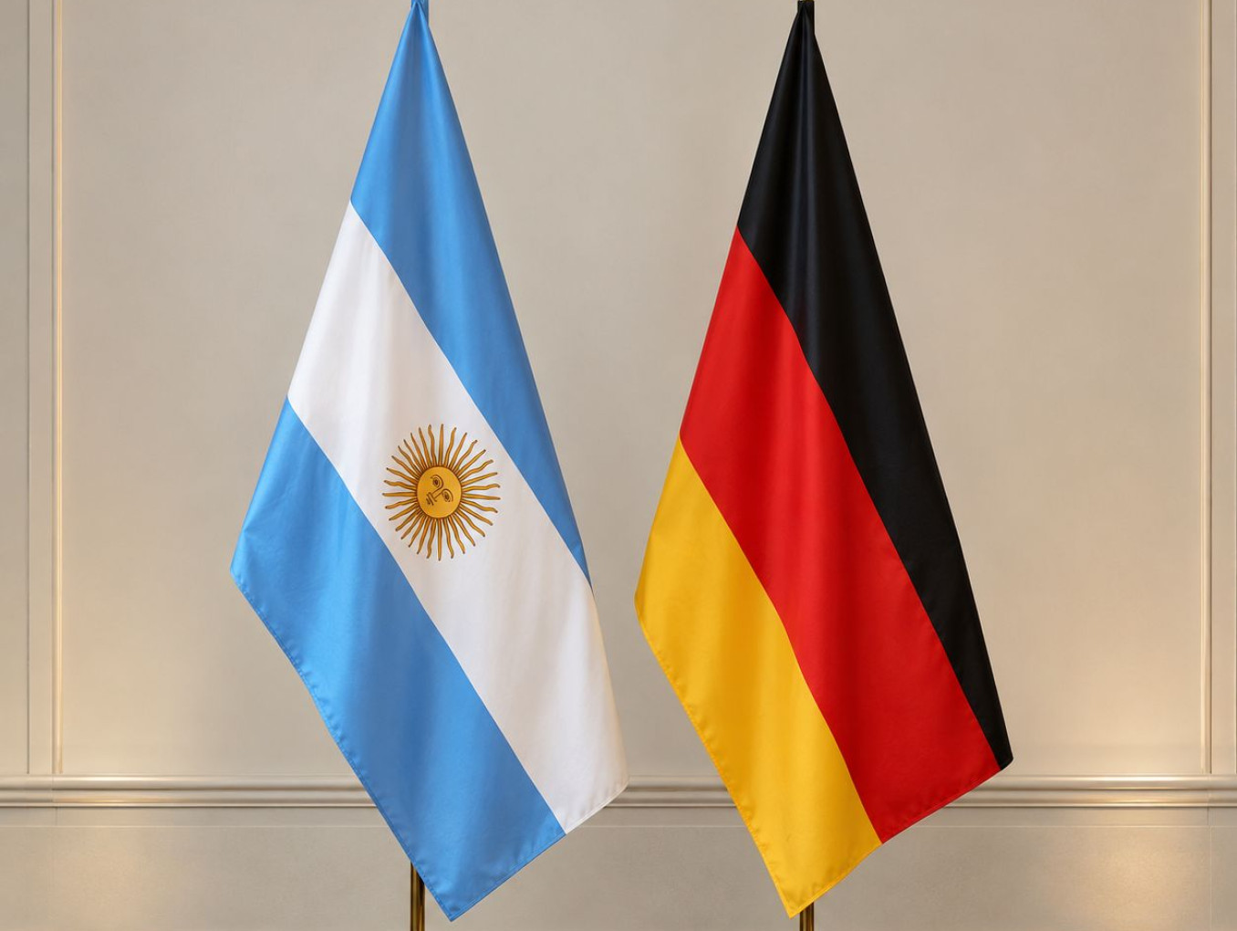 Argentine national flag alongside the German national flag/Argentinische Nationalflagge neben der deutschen Nationalflagge