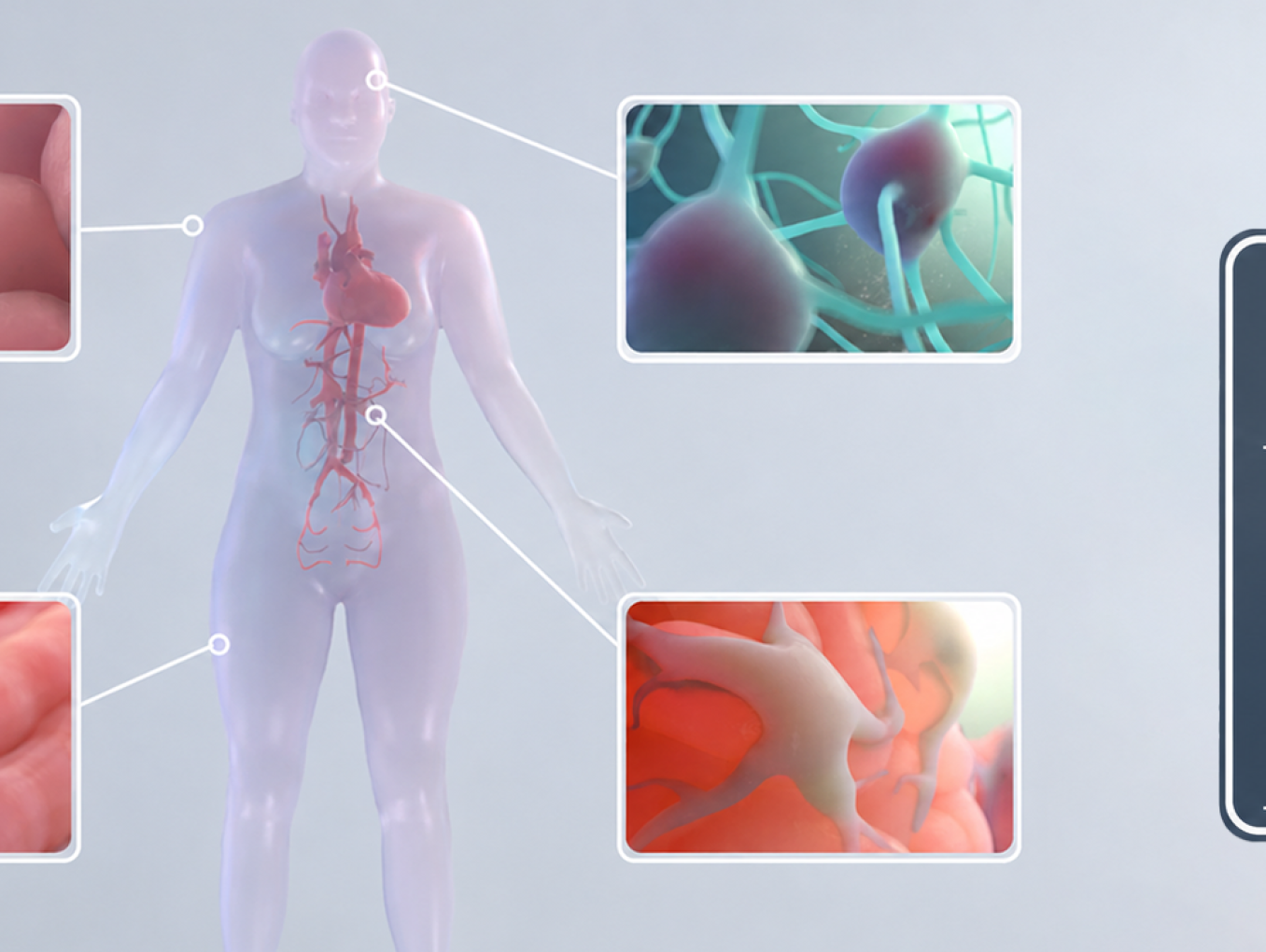 Image of body zoom in of cells from certain areas of the body. 
