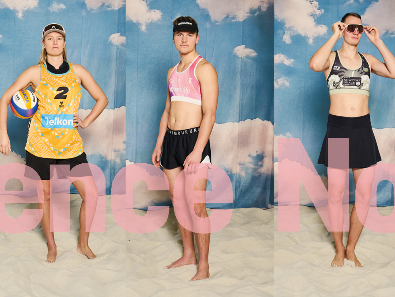 Multiple shots of people in sports outfits.