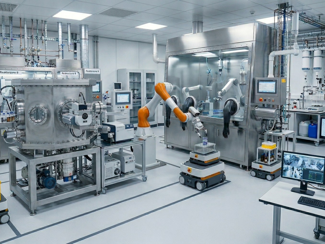 AI-generated image of an auomated laboratory. 