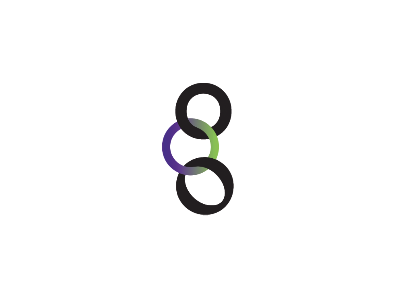 Logo „Historical Moments": drei ineinander verschlungene Ringe übereinander, der obere und der untere in Schwarz, der mittlere mit Farbverlauf von Violett nach Grün.
