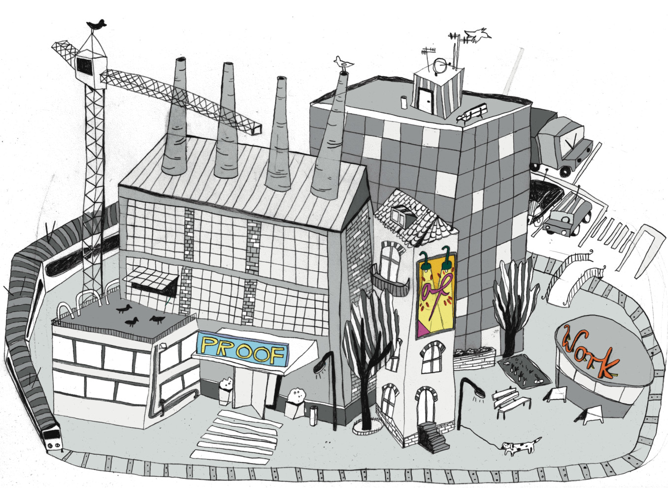 Fabrikgebäude, in dem das Comic Proof of Work „spielt“