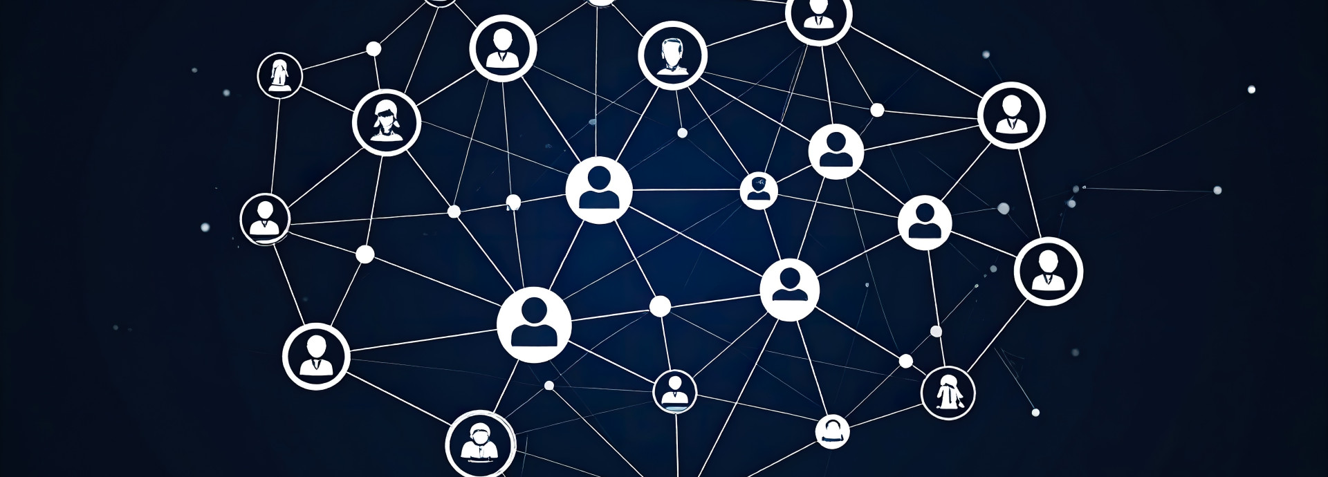 A drawing of a network with people icons as nodes