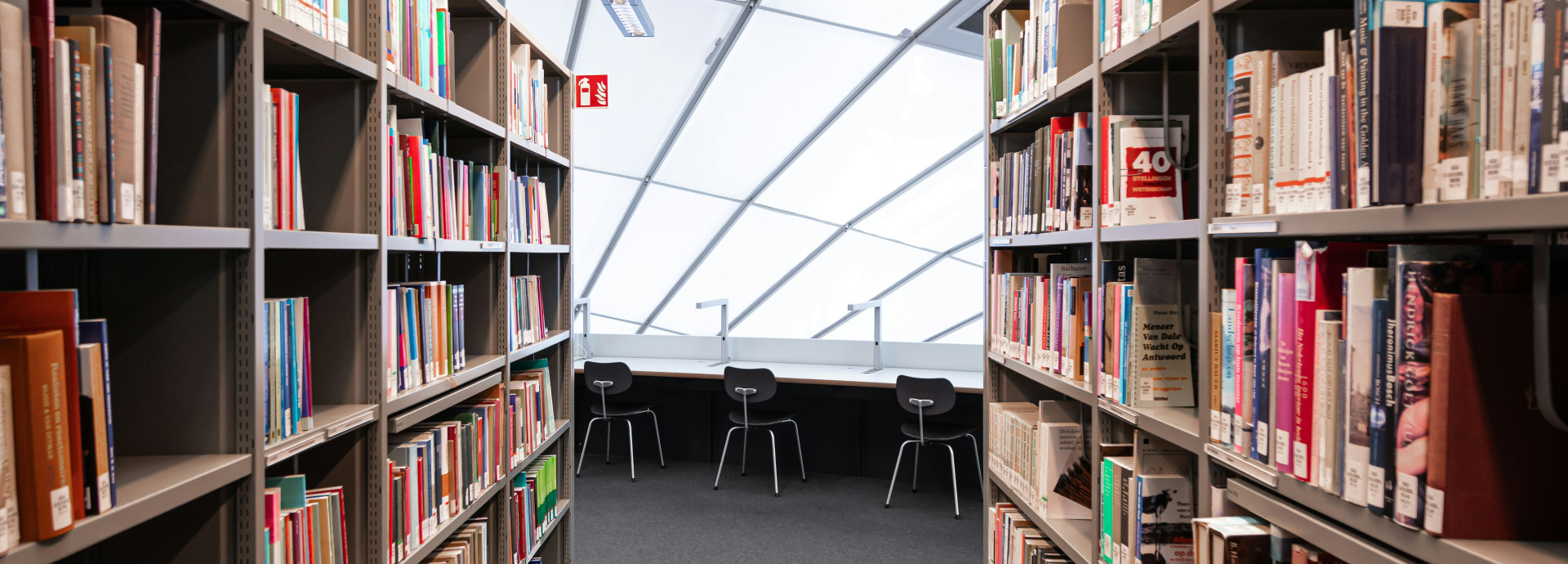 A library with long bookcases