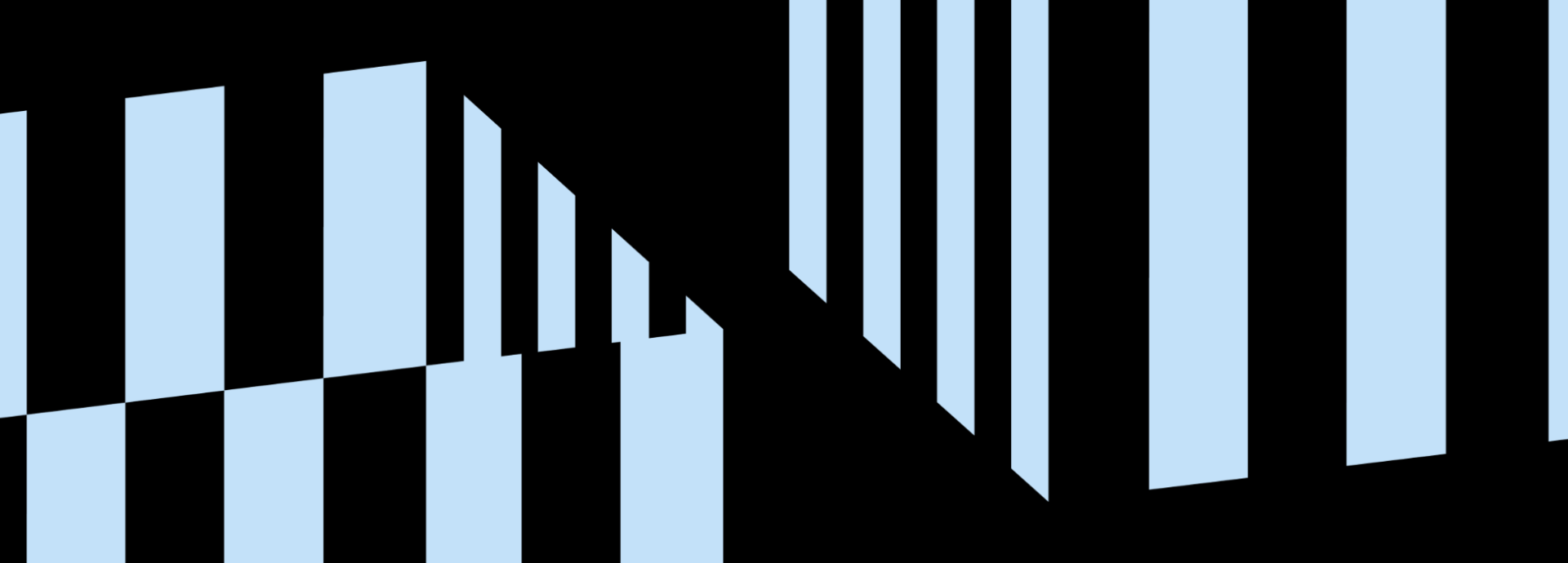 Two fragmented striped cubes in light blue 