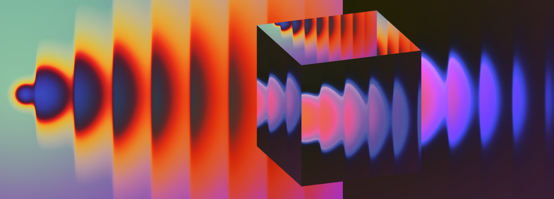 A reflective cube sits slightly to the right amidst what appear to be thermal images. 