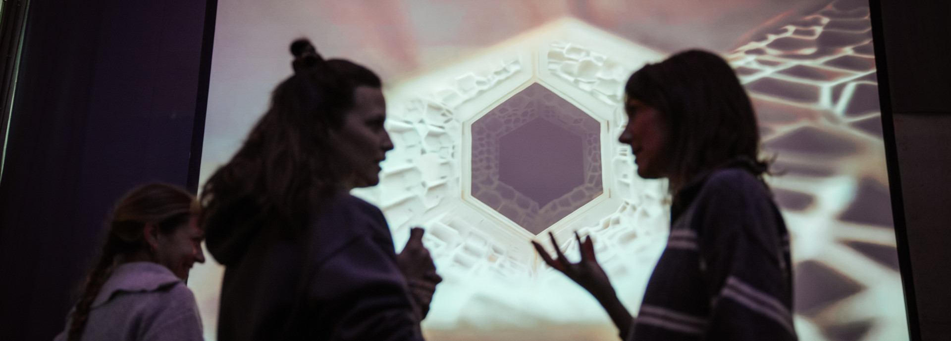 Two people in front of a screen