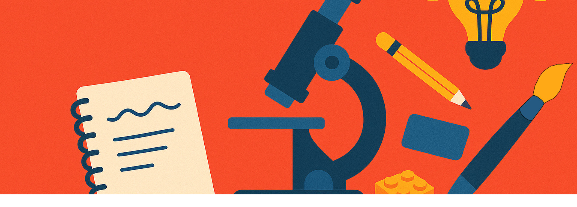 A picture of a microscope with paintbrush and toys to symbolize creative and playful approaches to science