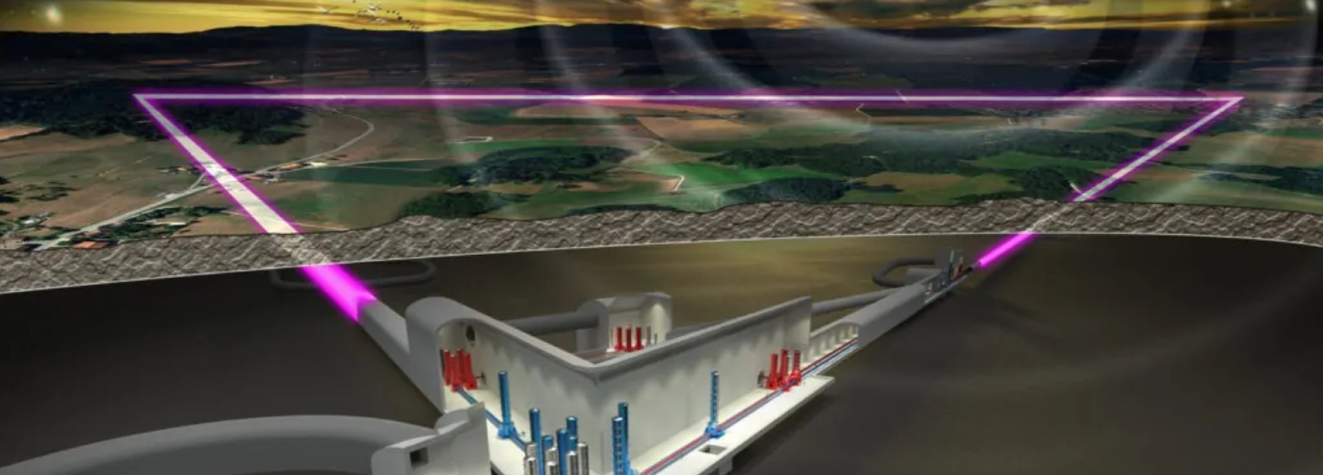 Artist's impression of gravitational waves being detected by the underground Einstein Telescope.