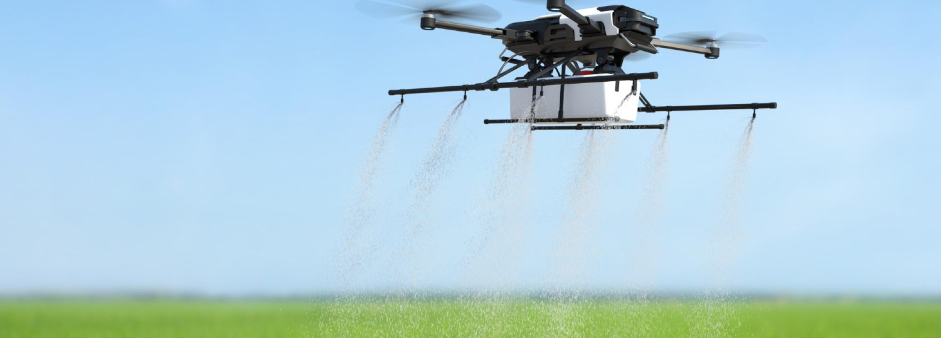 Drone spraying fertilizer on vegetable green plants agriculture technology