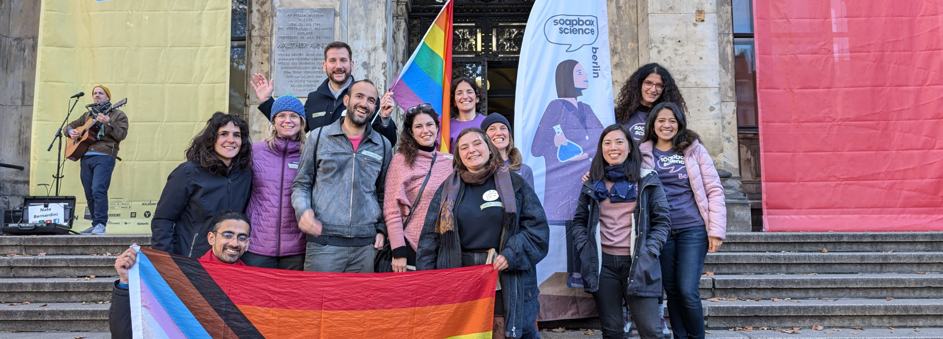 Group photo of Soapbox Science Berlin & LGBTQ+ STEM Berlin at BSW 2024