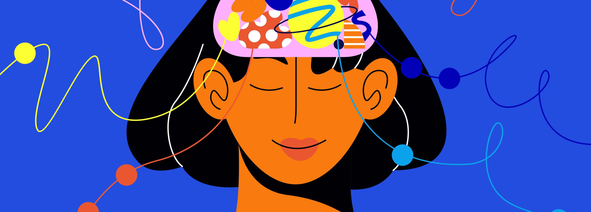 Illustration of women with colourful patterns in the brain.