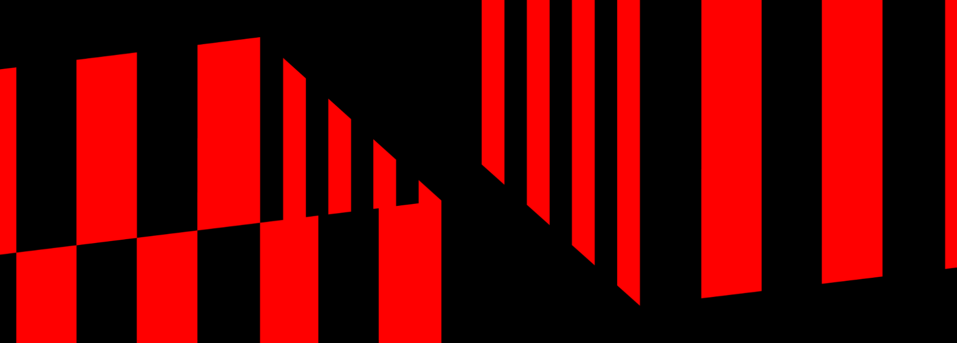 Two fragmented striped cubes in red