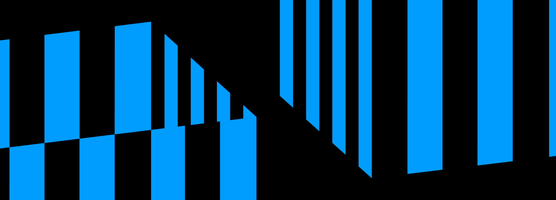 Two fragmented striped cubes in blue