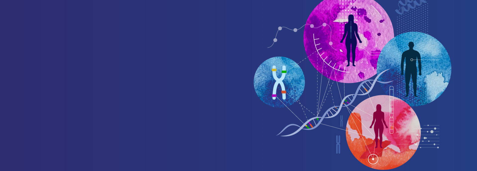 abstract bubbles with humans and DNA strands