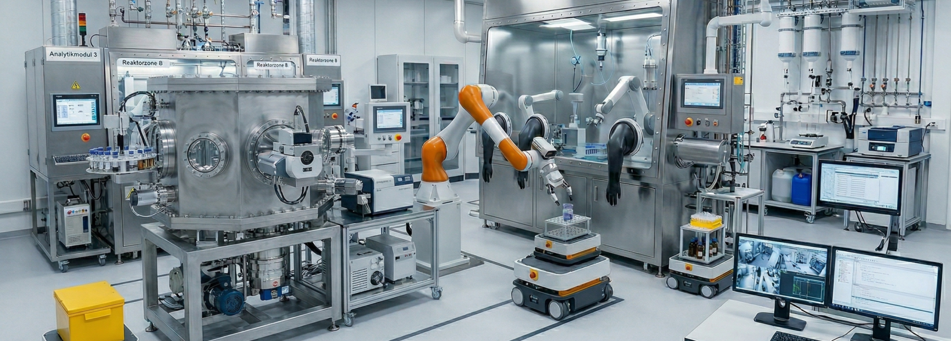 AI-generated image of an auomated laboratory. 