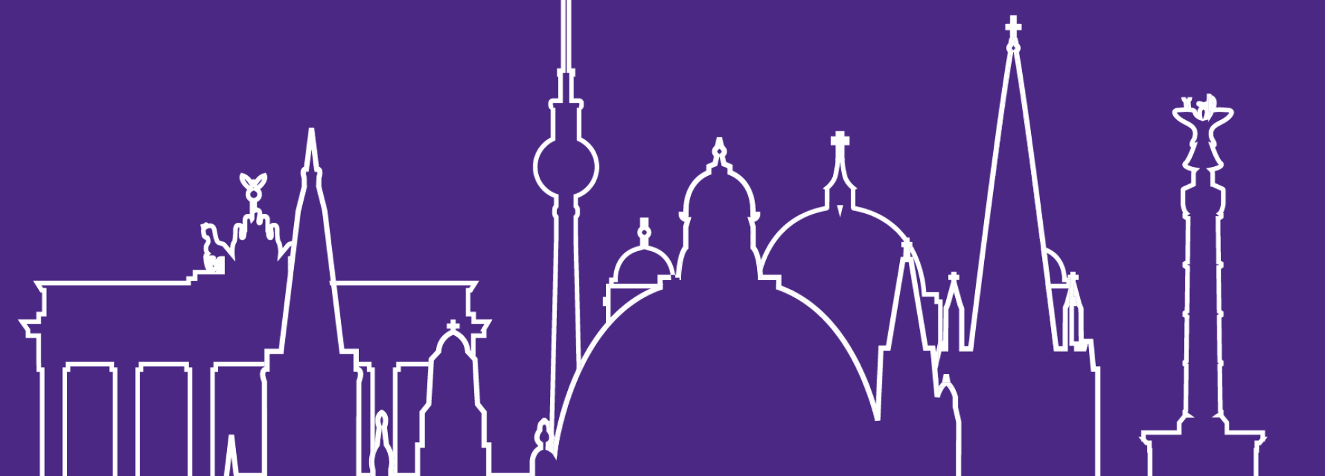 Stylised image merging the skylines and showing landmarks of Oxford and Berlin