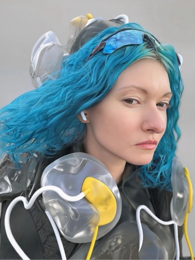 Portrait of the artist, with blue hair