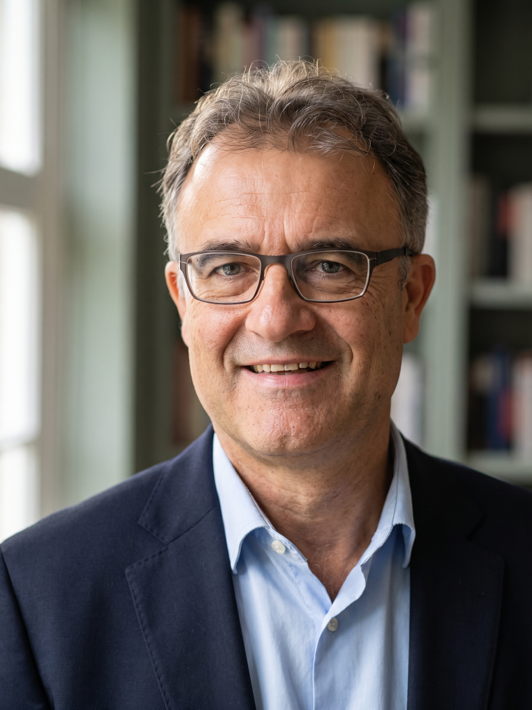 Portrait of man with glasses.