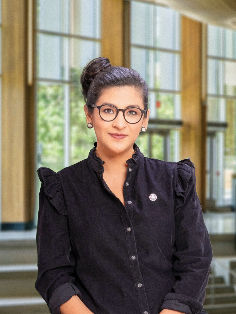 Female scientist wearing glasses