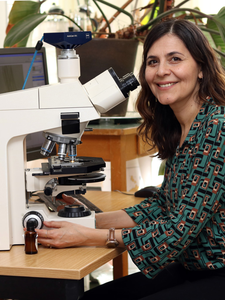 researcher at the microscope