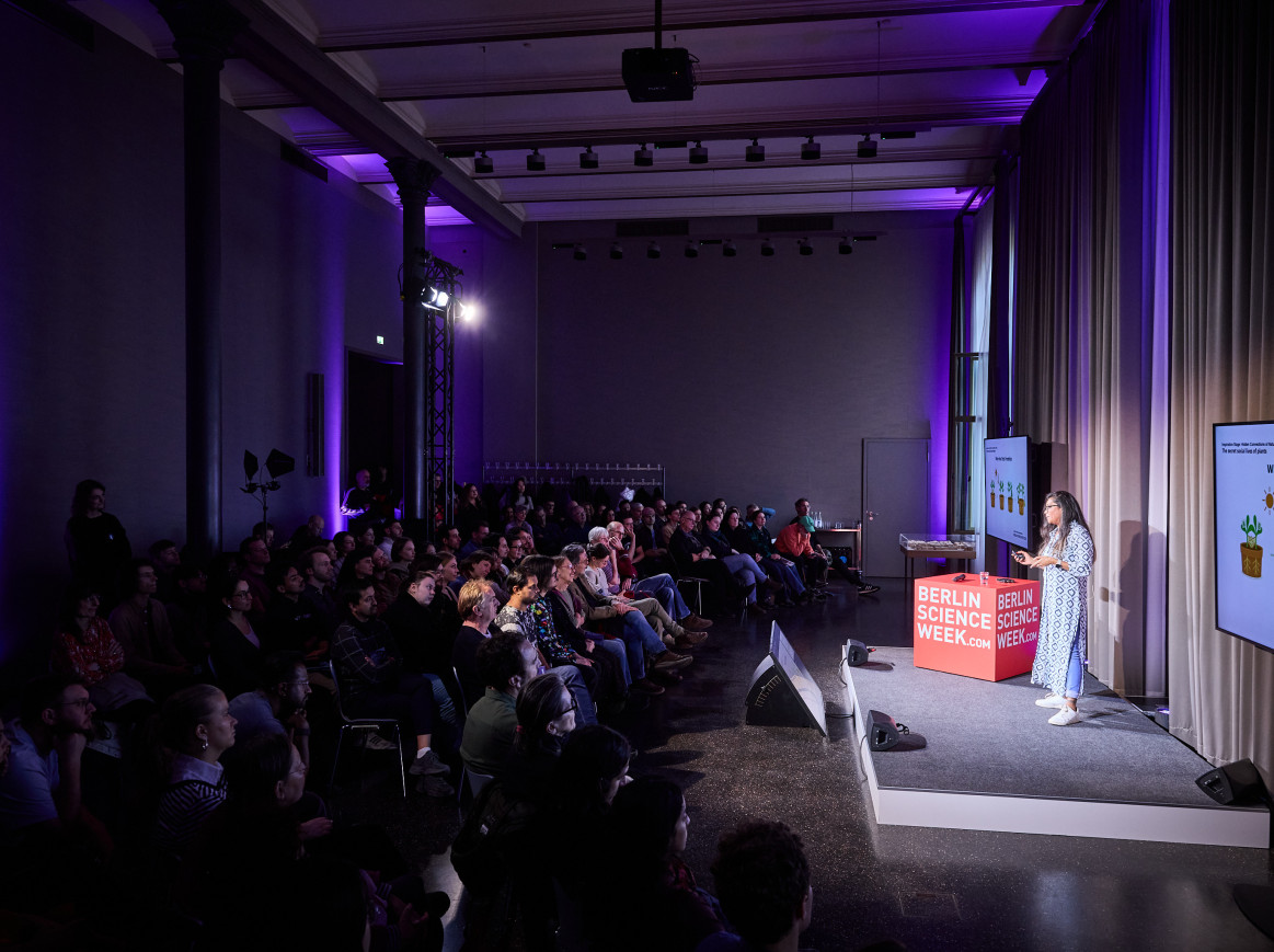 Person on stage in front of an audience
