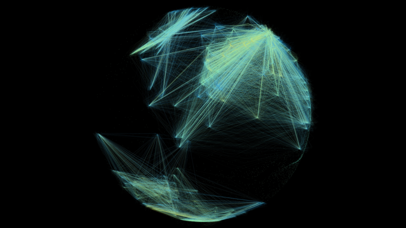 A circle connected by lines like a network. 