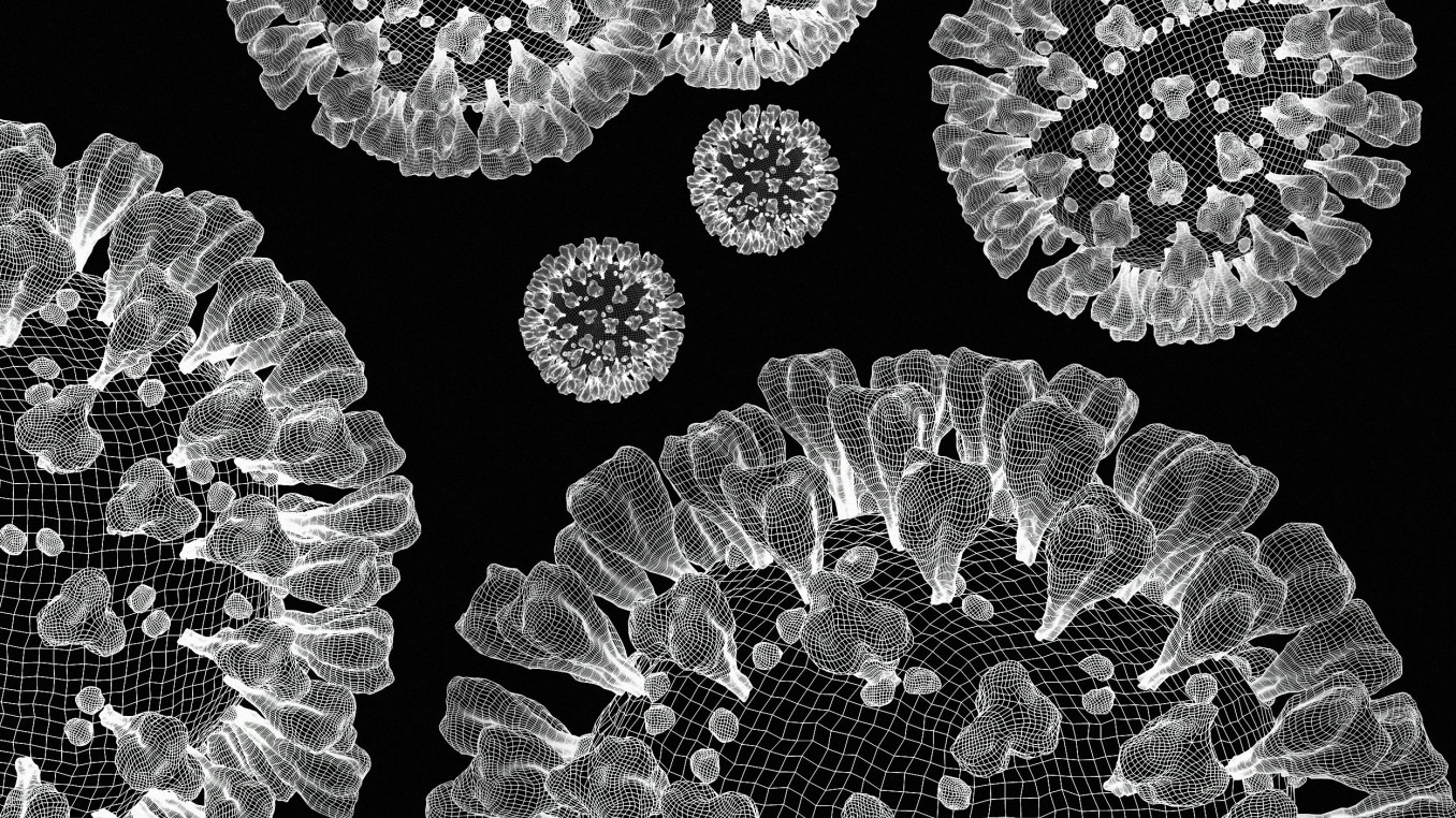 A grid depiction of the COVID 19 Virus