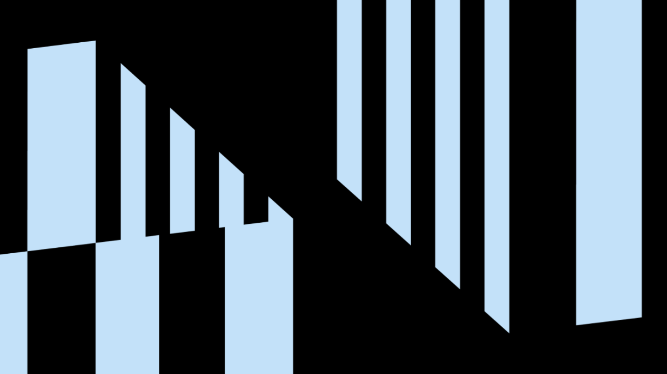 Two fragmented striped cubes in light blue 