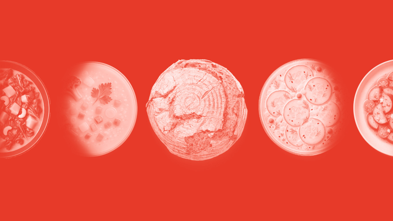 plates with food arranged in a row like phases of the moon 