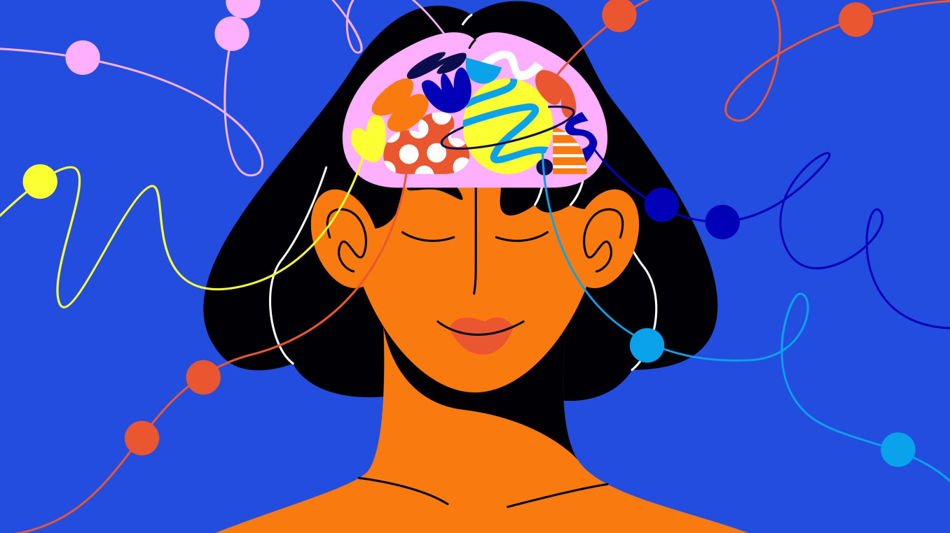 Illustration of women with colourful patterns in the brain.