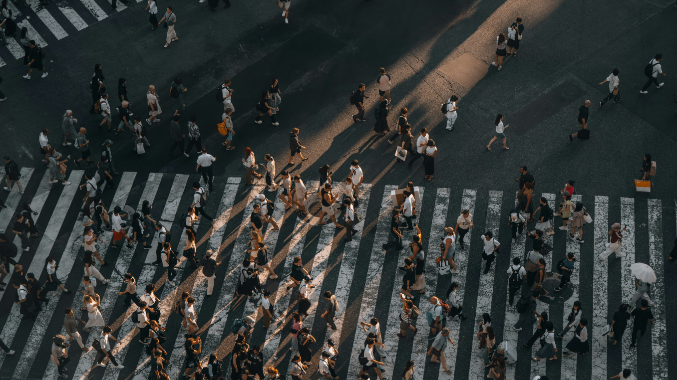 A busy intersection from above