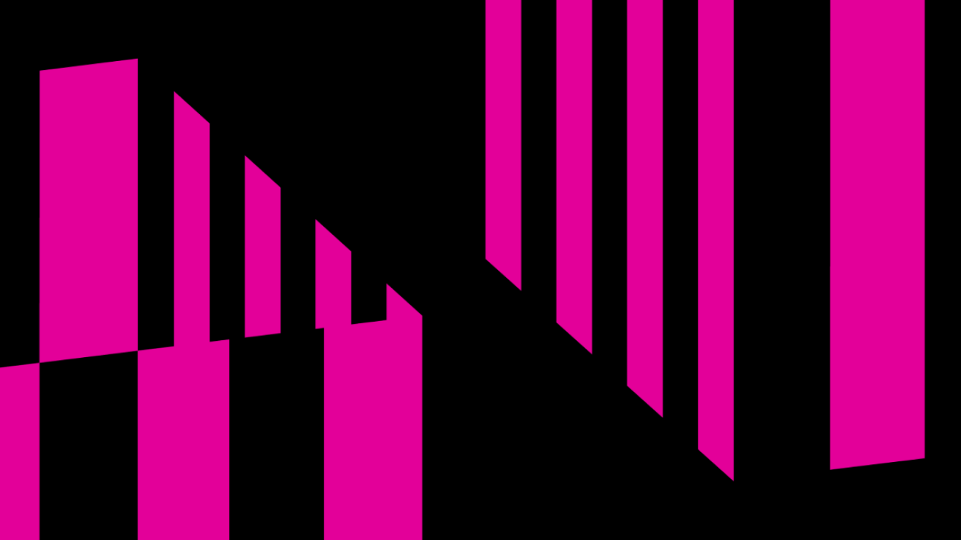 Two fragmented striped cubes in pink