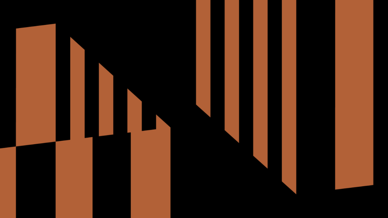 Two fragmented striped cubes in brown 