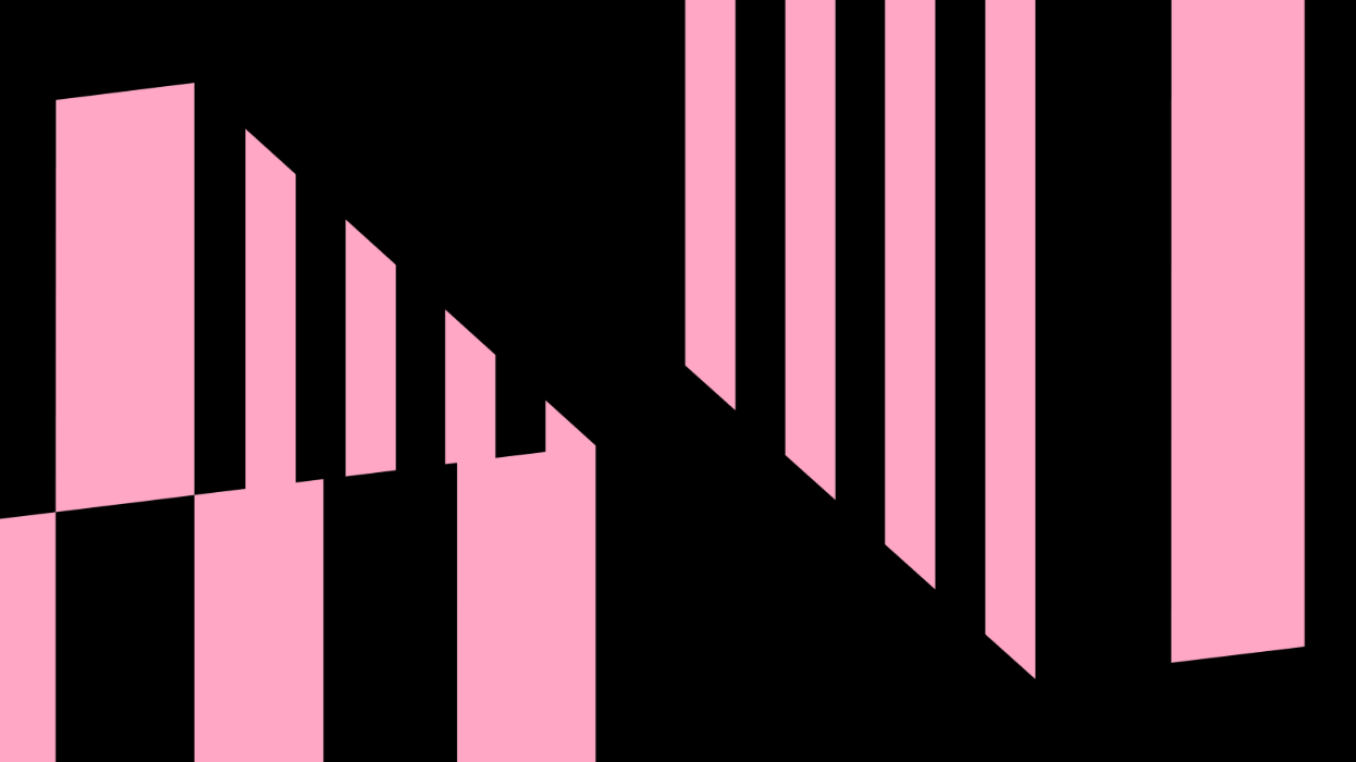 Two fragmented striped cubes in light pink 