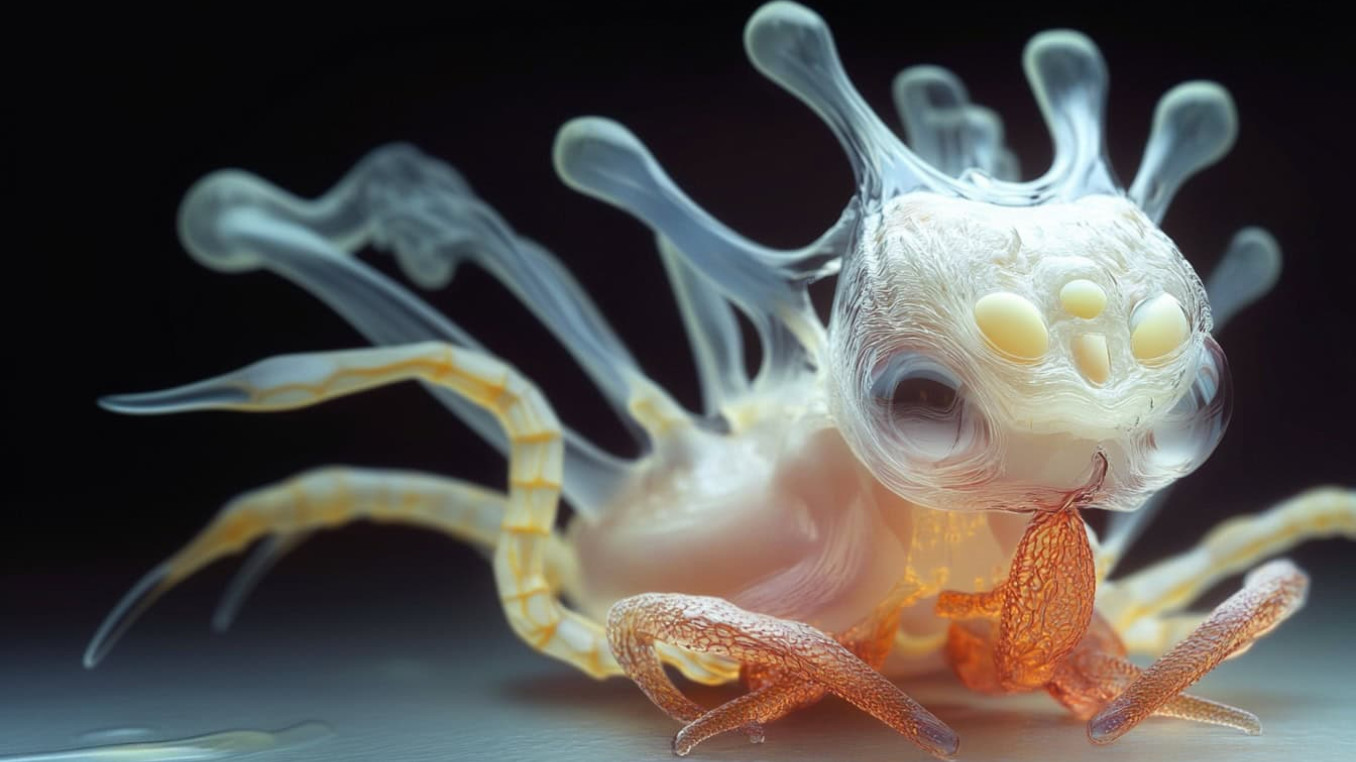 An AI produced image of a creatire that looks like a glass slamander