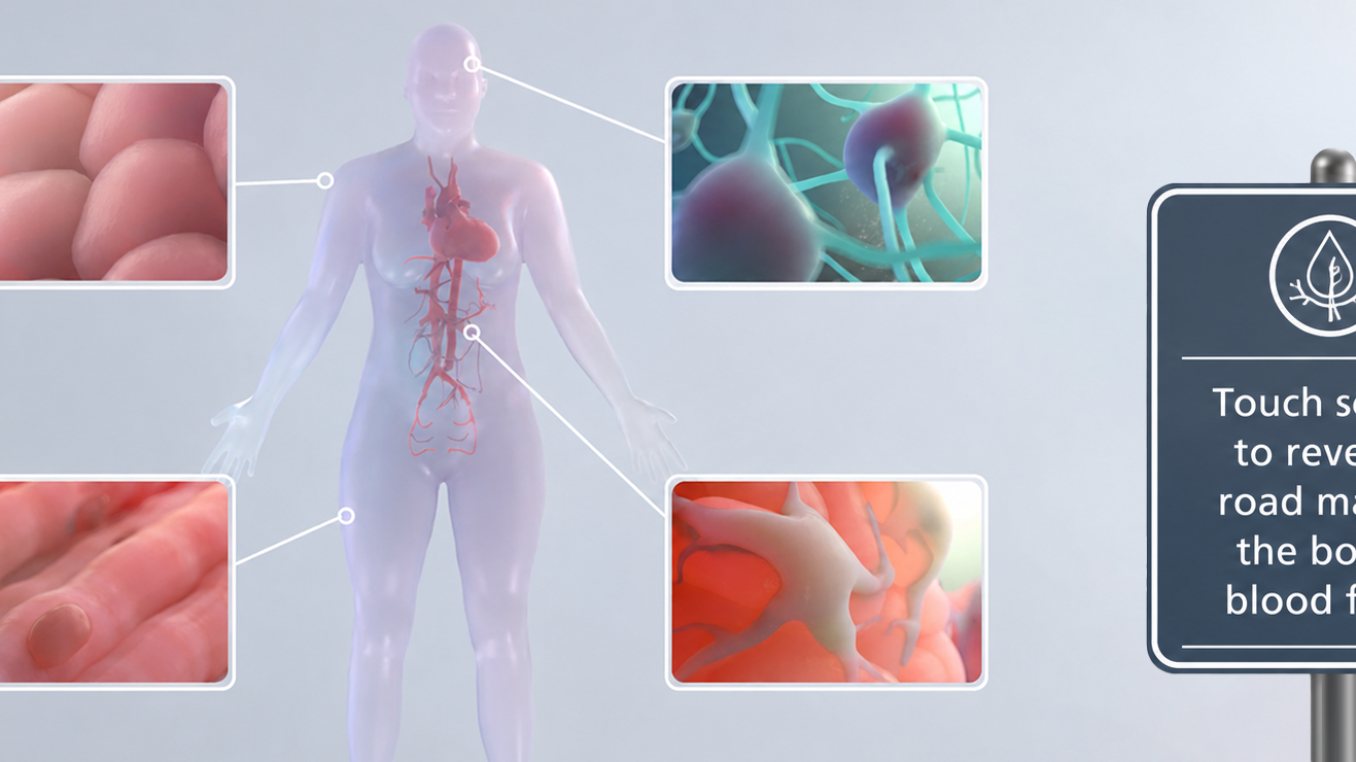 Image of body zoom in of cells from certain areas of the body. 